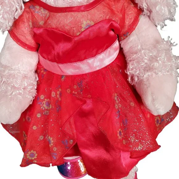 BABW Build a Bear Workshop Pink Poodle Plush Dog Glitter Rainbow Shoes Red Dress - Picture 9 of 11